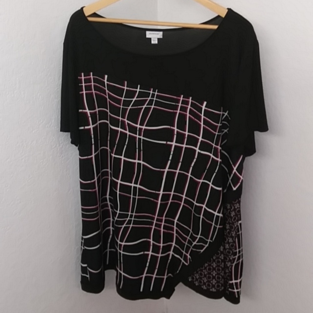 Avenue semi sheer black red and white blouse